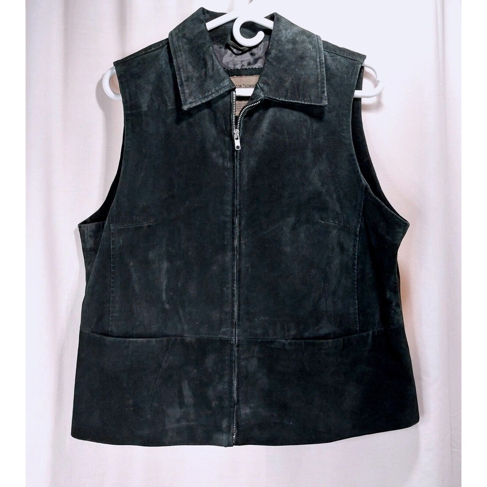 BRANDON THOMAS‎ Suede Leather Vest Black Lined Womens Size XL